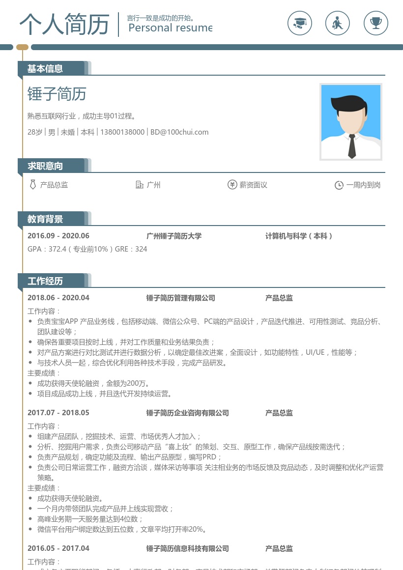 互联网产品总监简历