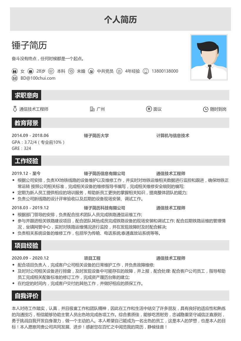 通信技术工程师简历