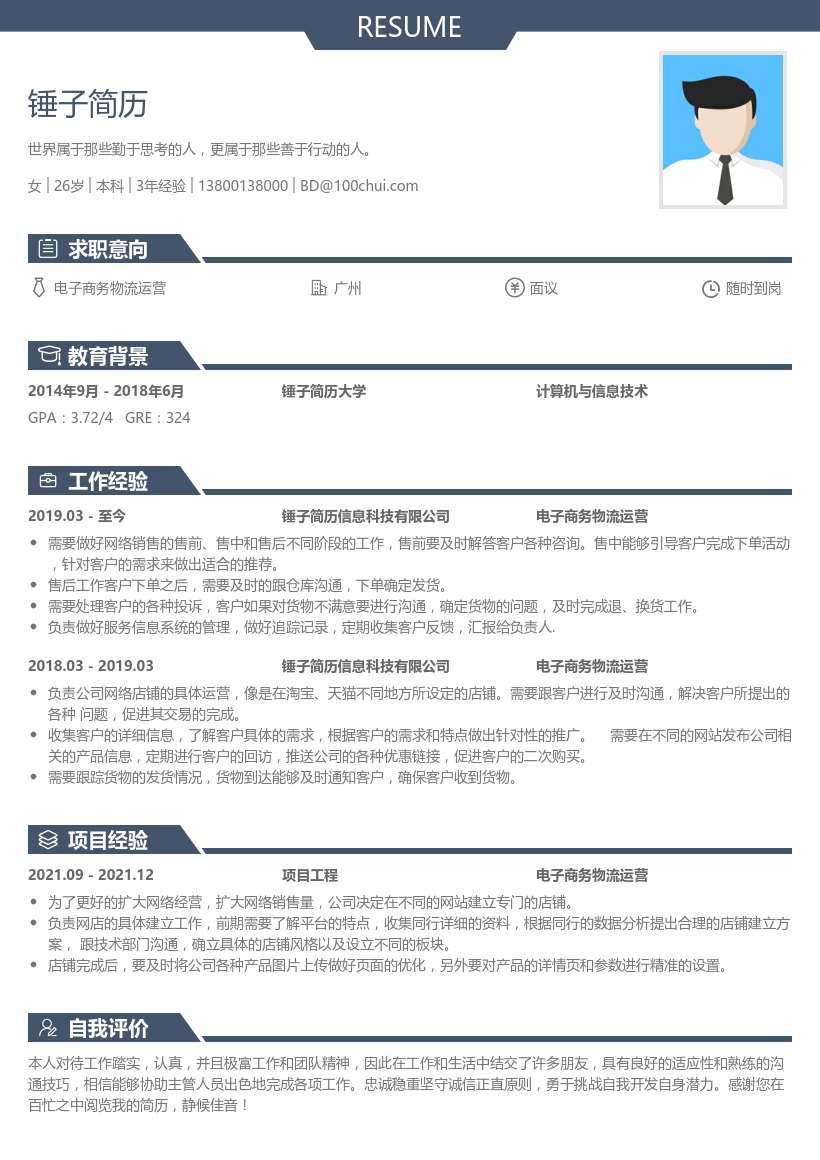 电子商务物流运营简历