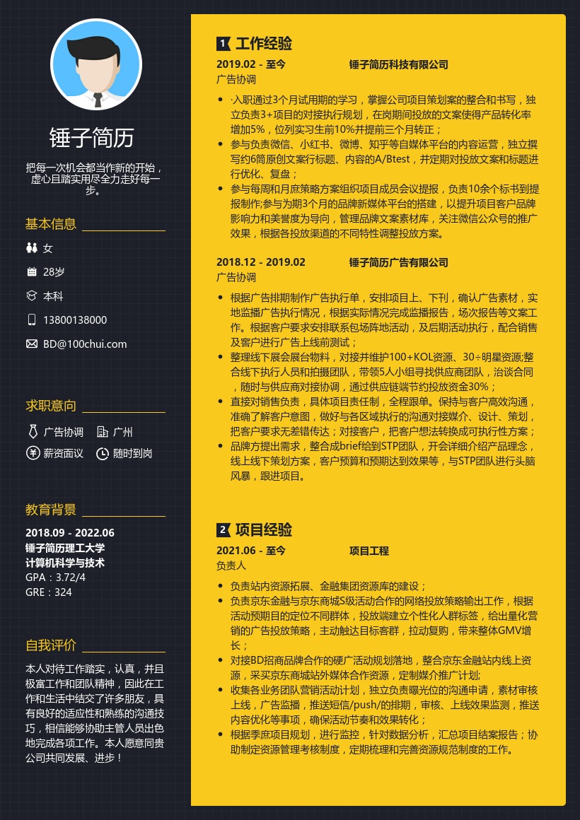 广告协调求职简历