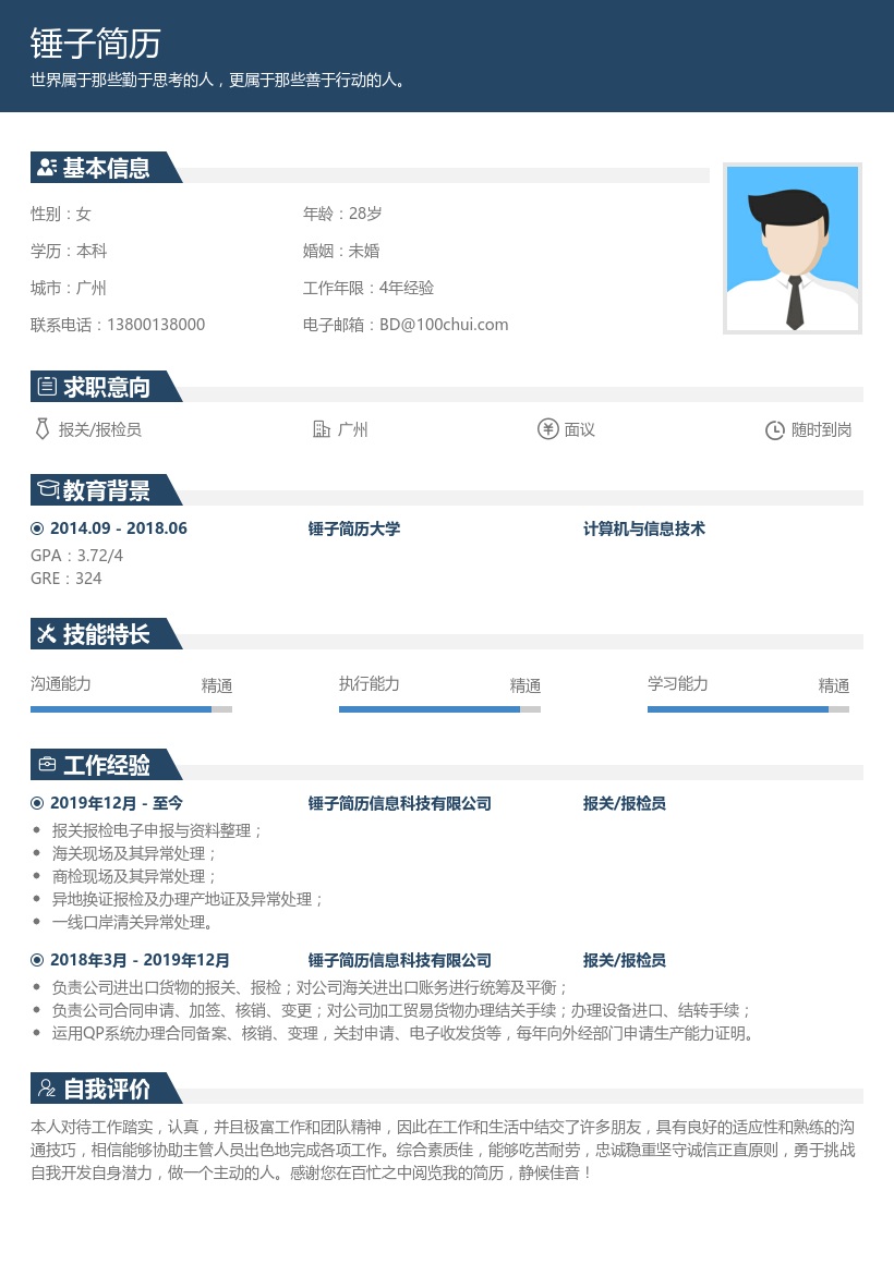 报关/报检员求职简历模板