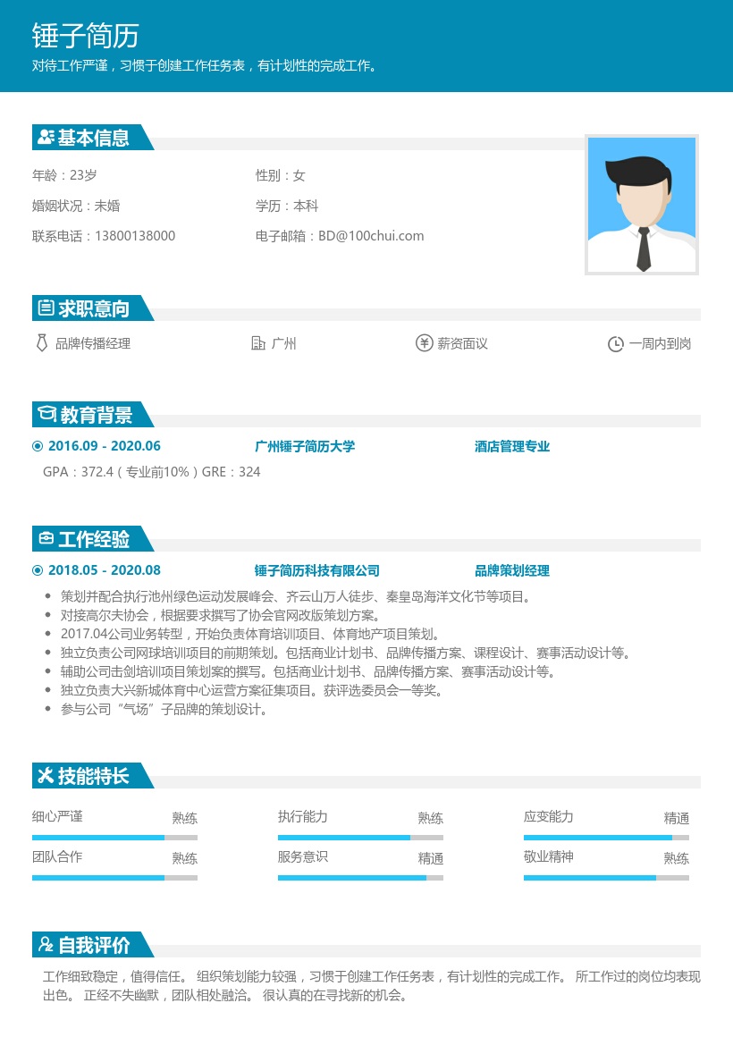 品牌传播经理简历