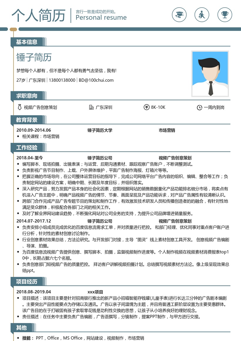 视频广告创意策划简历模板