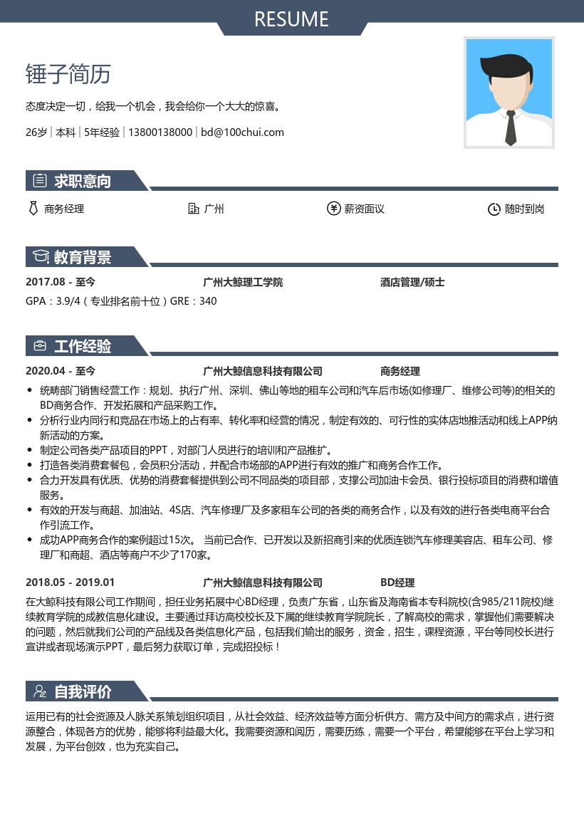 商务经理简历模板(丰富经验)