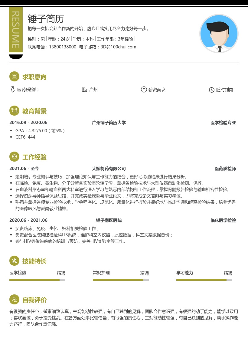 医药质检简历范文