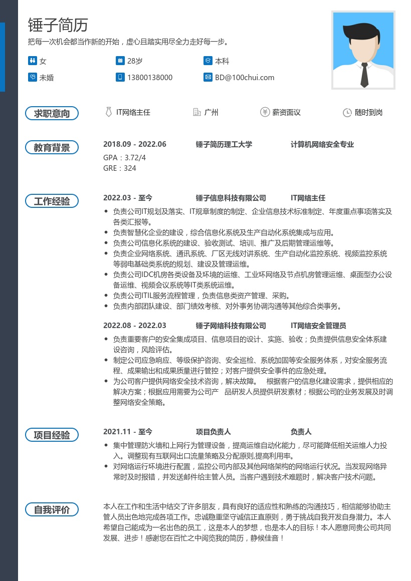 IT网络主任简历模板