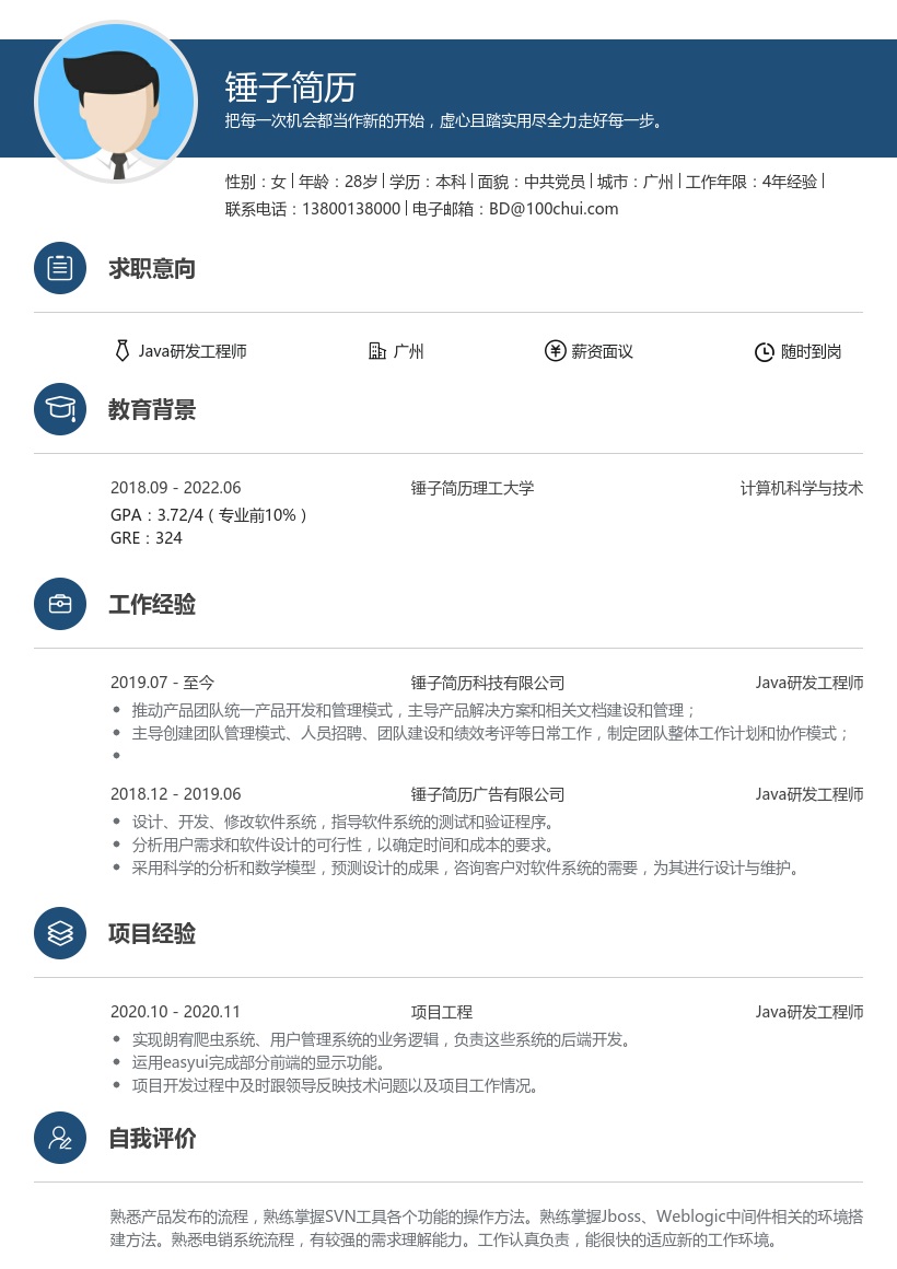 Java研发工程师简历模板