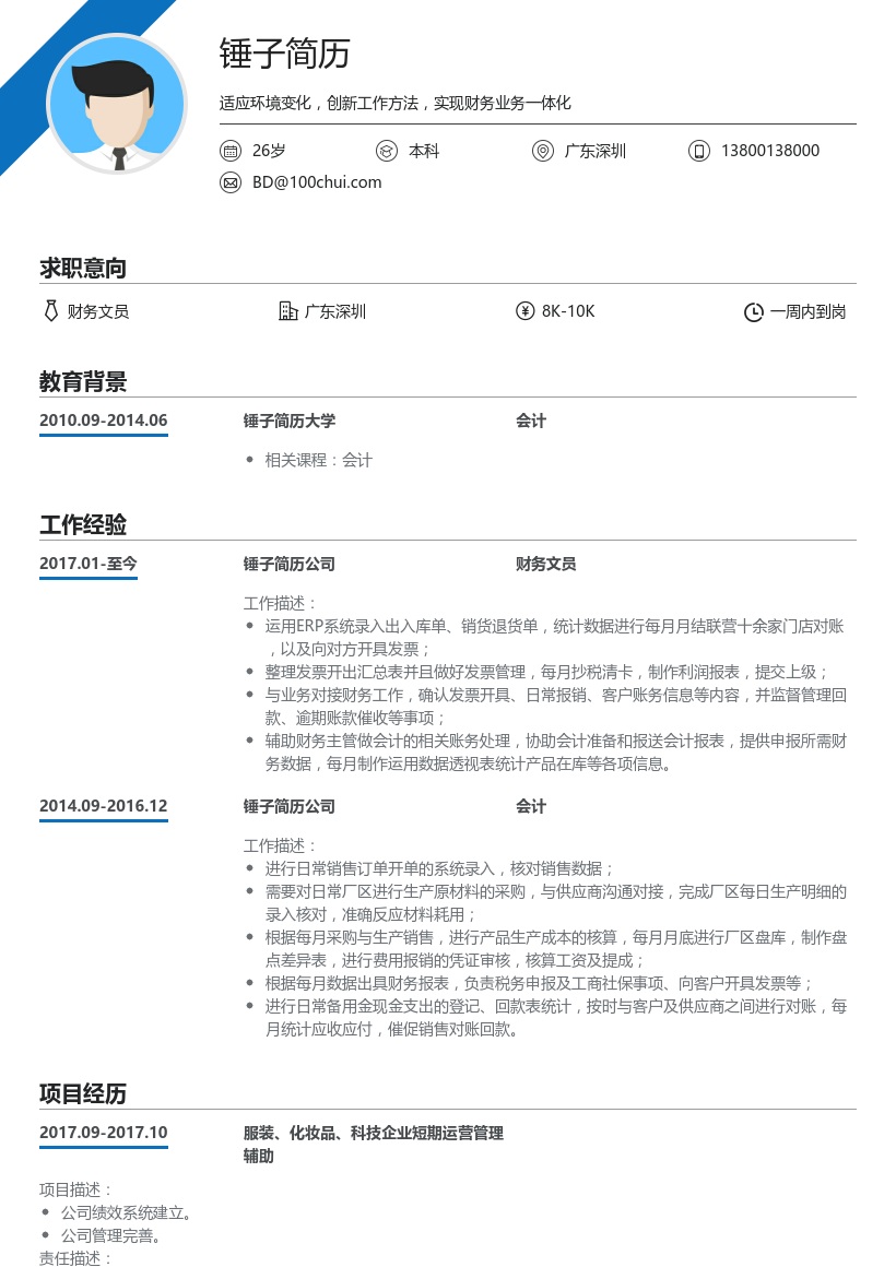财务文员简历模板