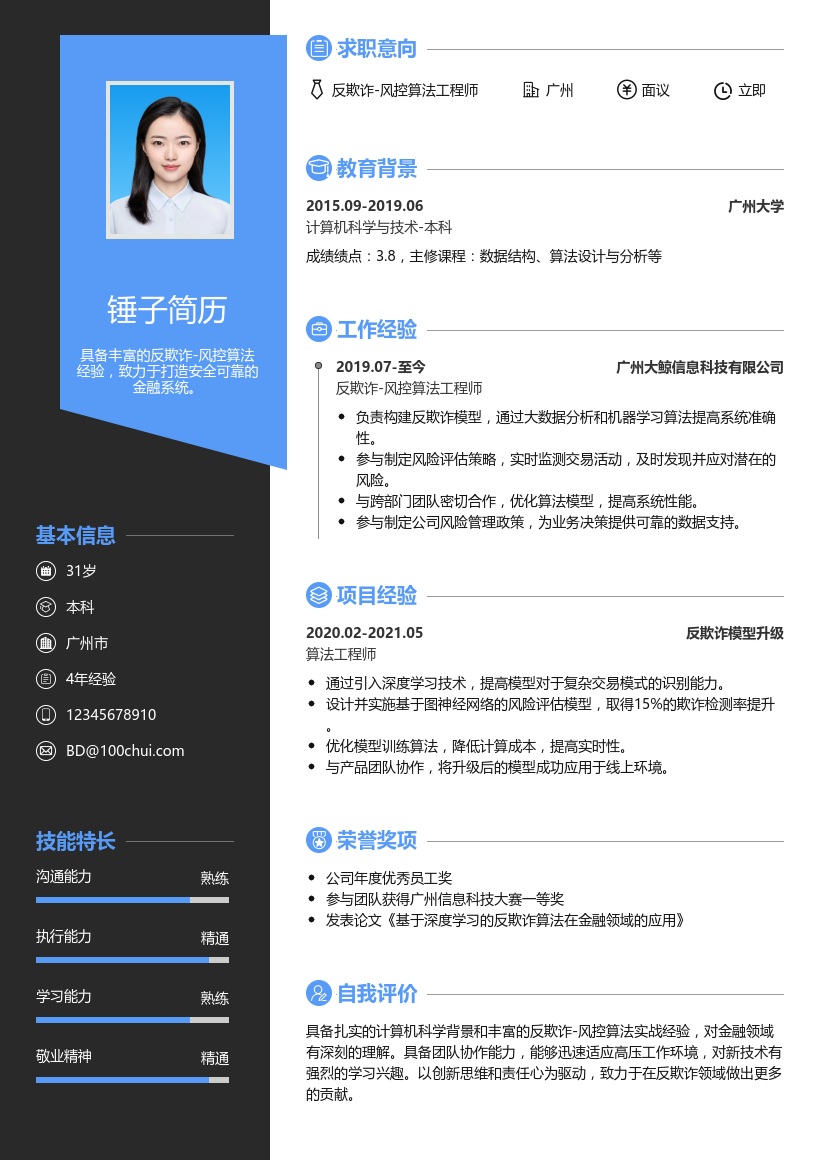 反欺诈/风控算法简历模板