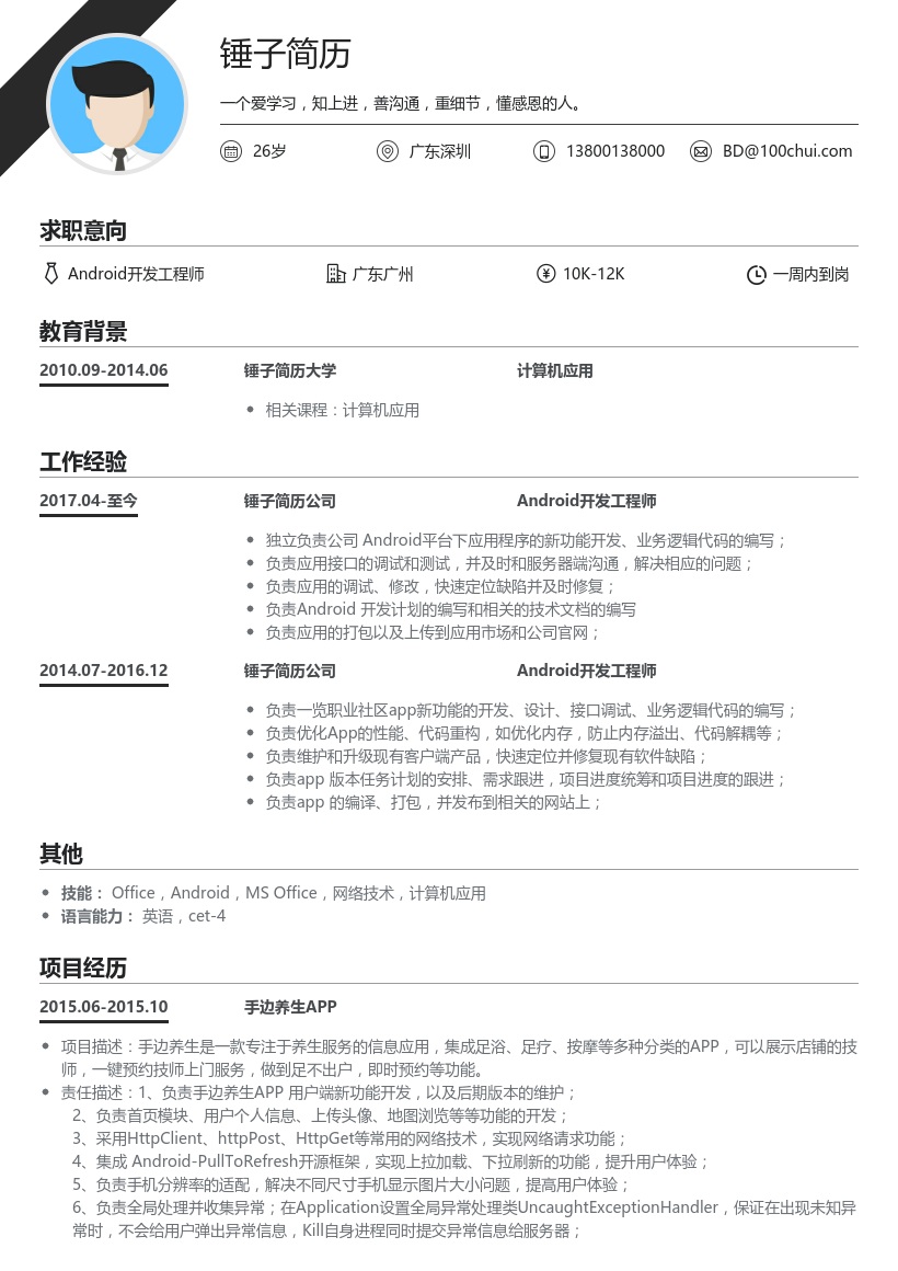 Android开发工程师简历模板