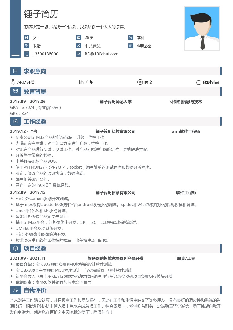 ARM开发简历模板
