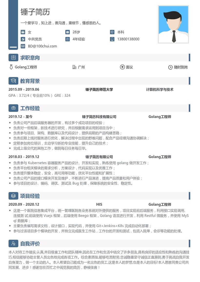 Golang工程师简历模板