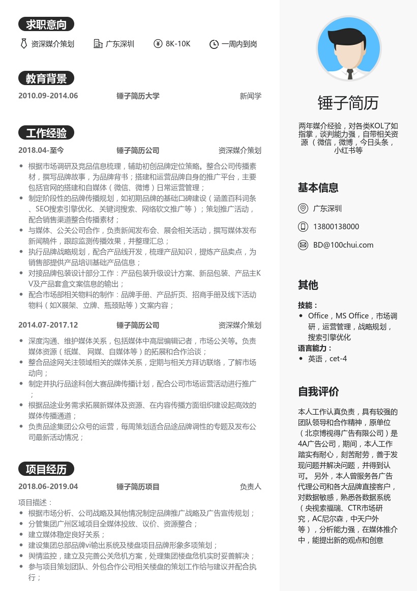 资深媒介策划简历模板