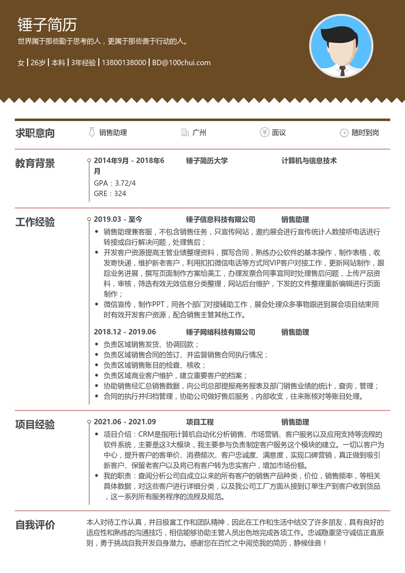 区域销售助理简历