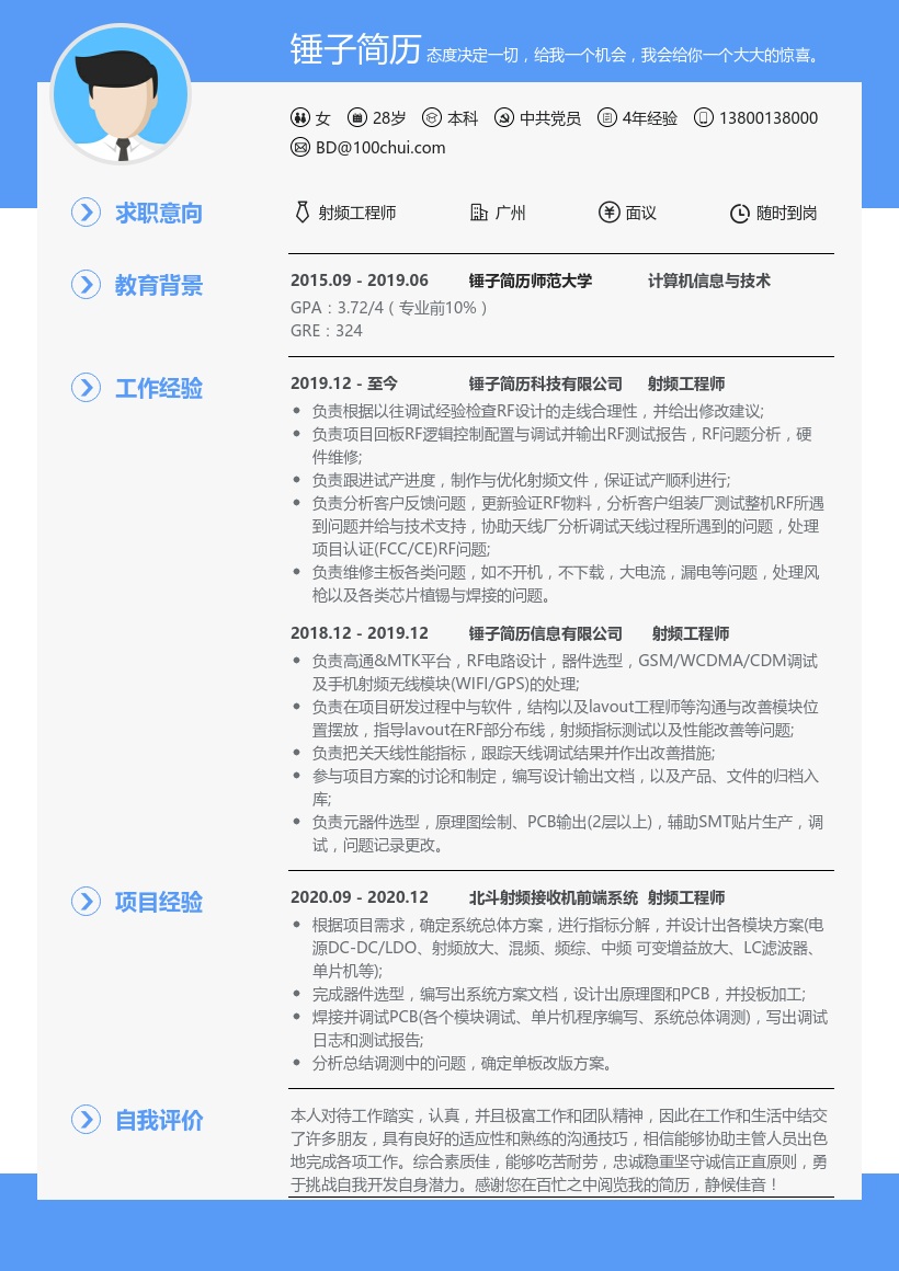 射频工程师简历模板