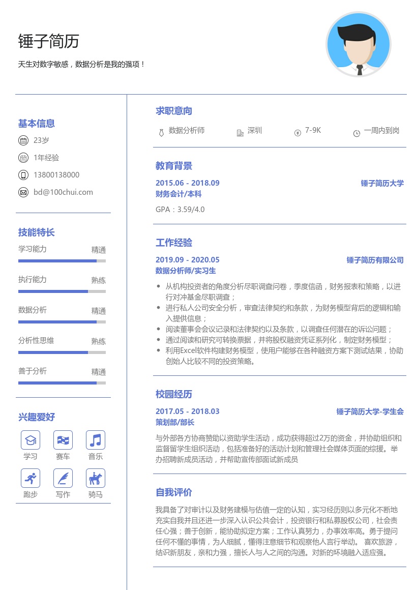 数据分析师简历(实习)