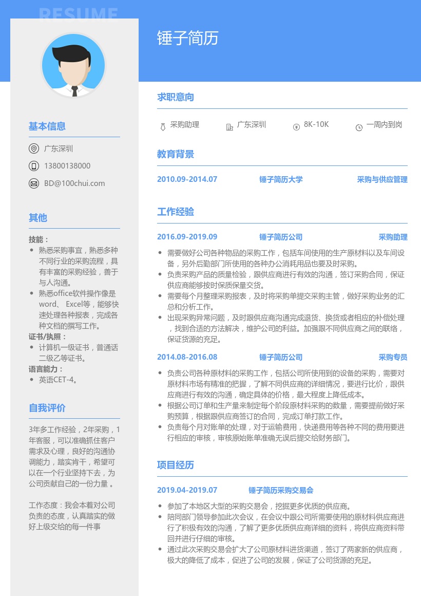 采购专员个人简历模板