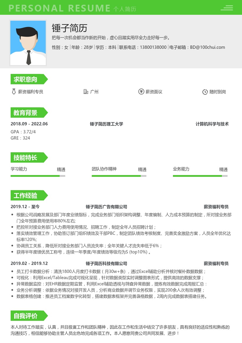 薪资福利专员求职简历