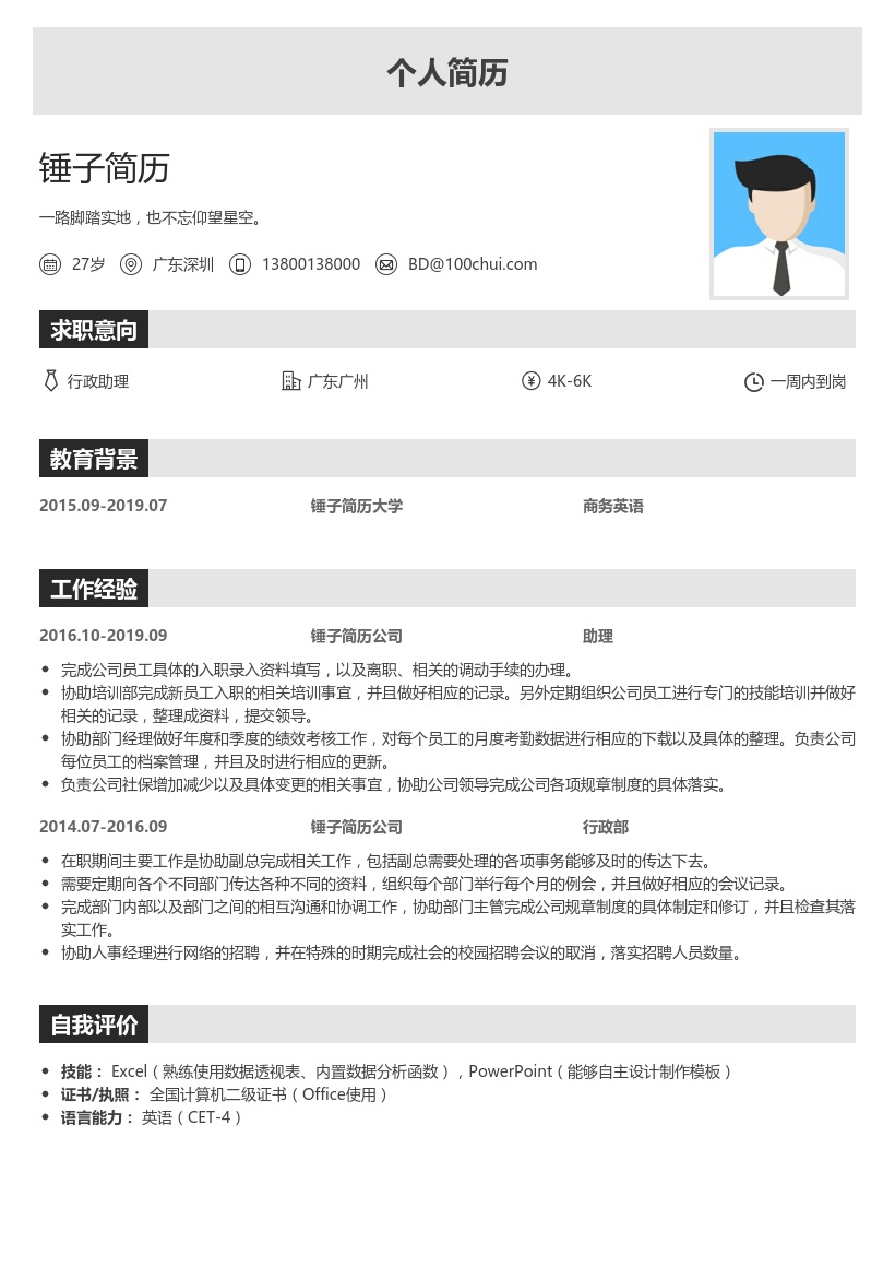行政求职个人简历模板