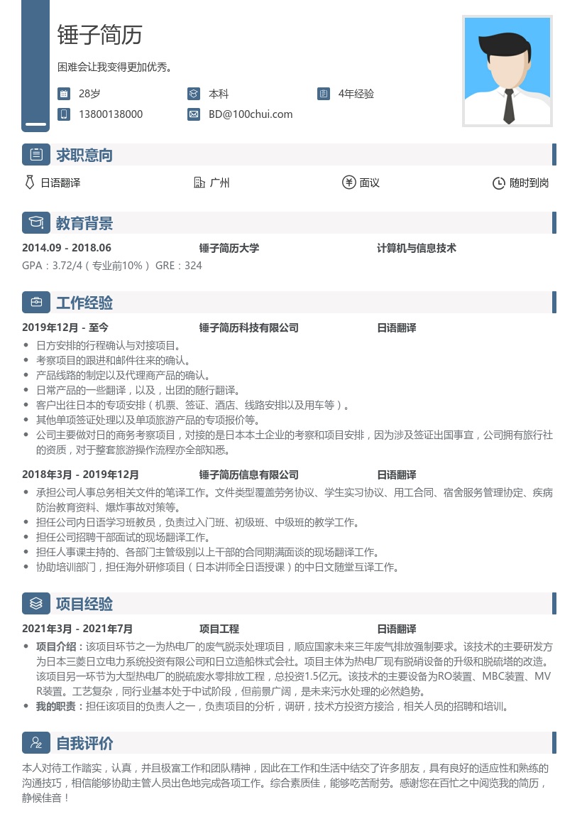 日语翻译求职简历