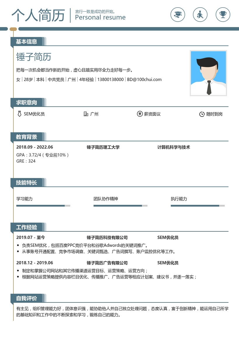 SEM优化员简历模板