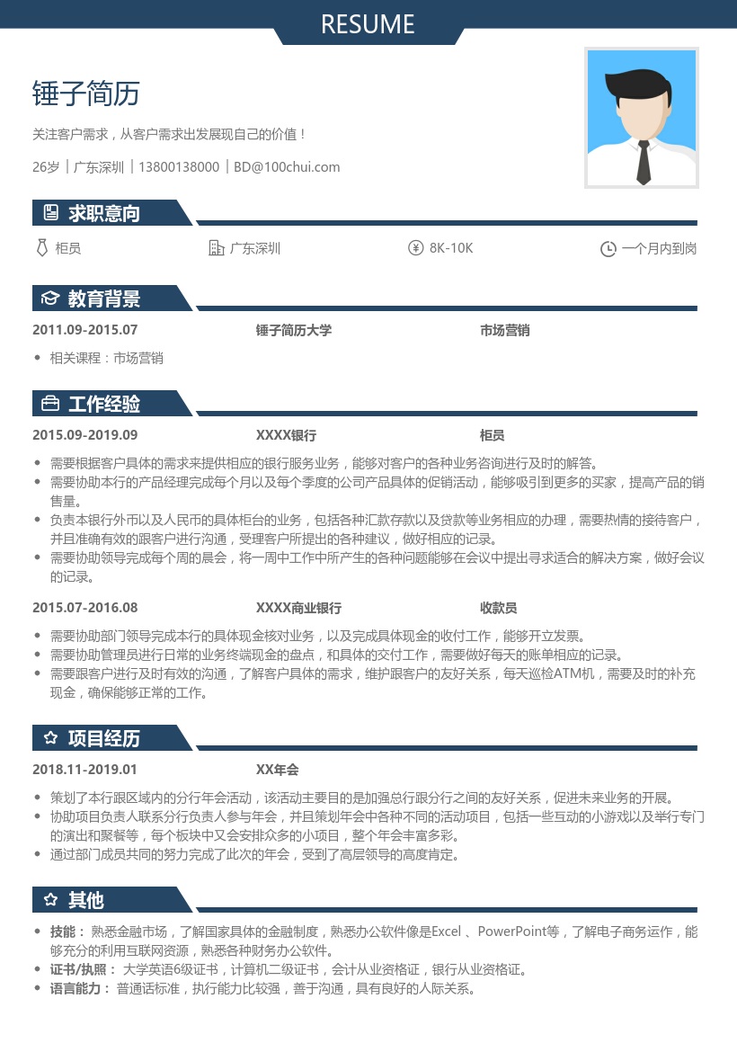 银行金融产品销售简历模板