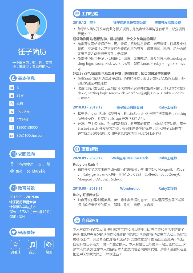 Ruby程序员简历