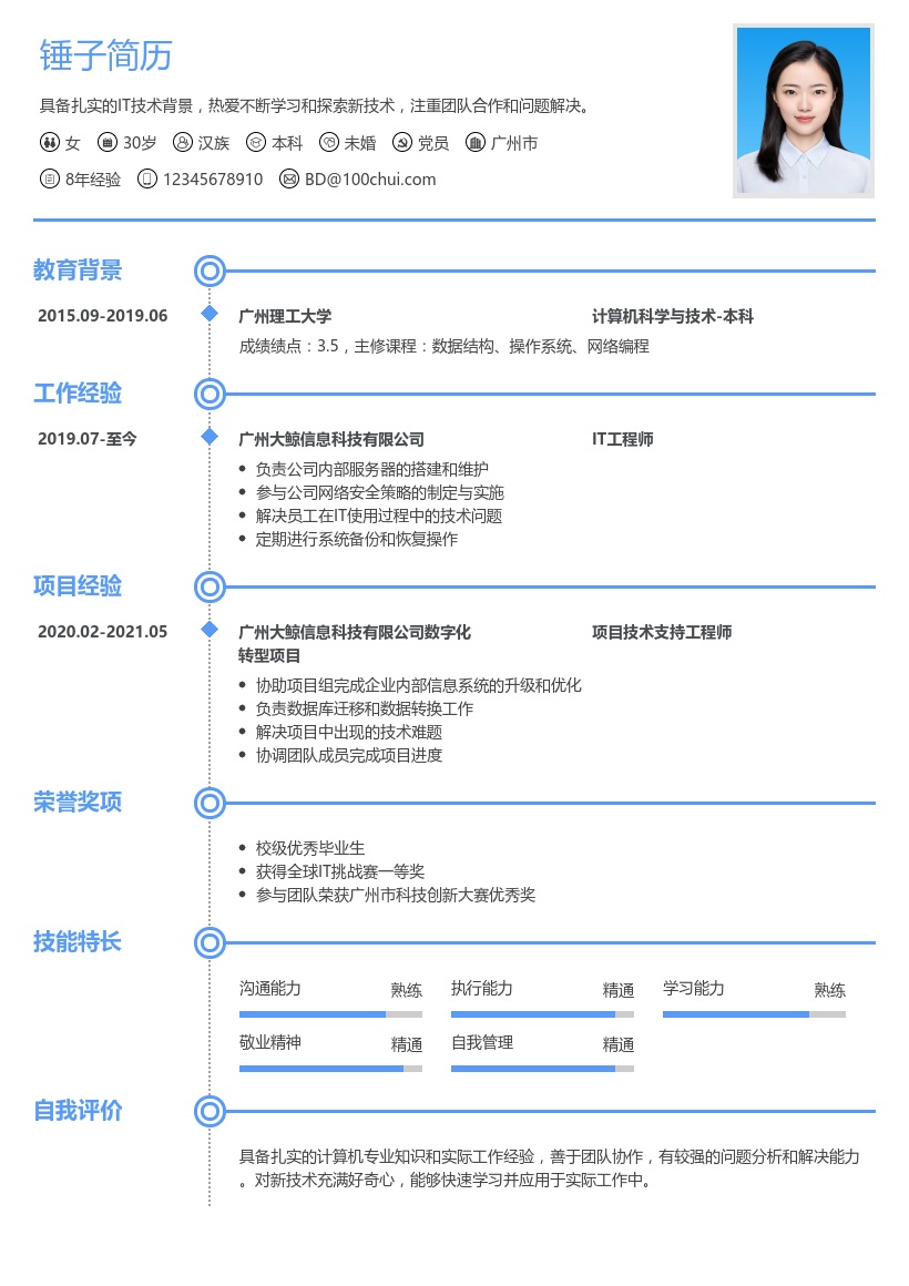 IT技术简历模板