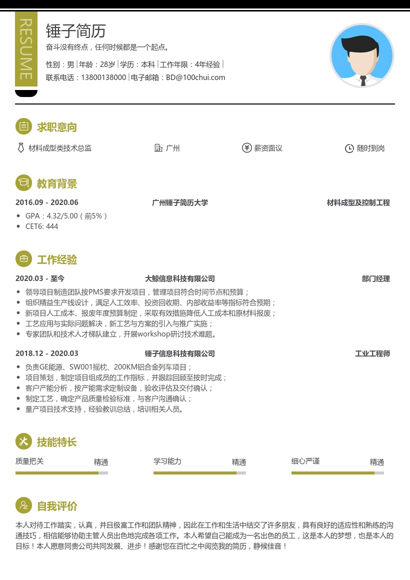 材料成型类技术总监简历