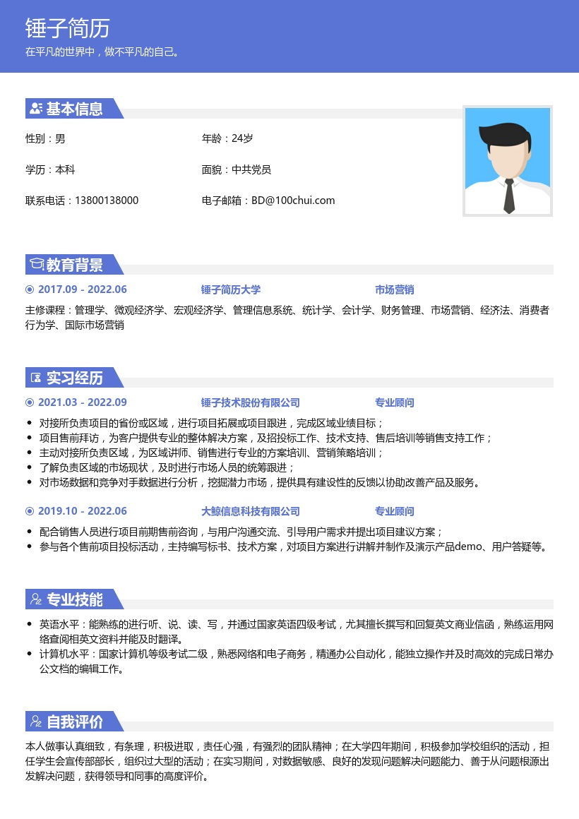 市场营销考研复试简历模板