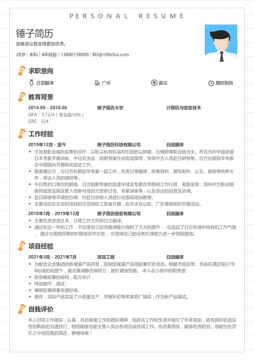 日语翻译个人简历
