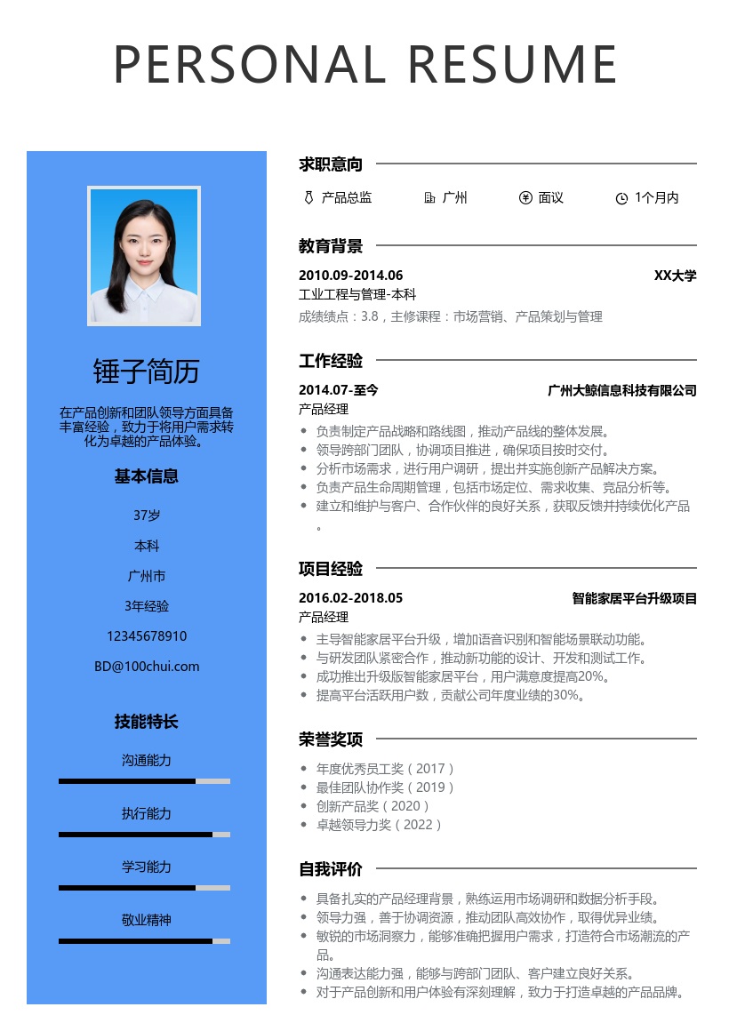 产品总监简历模板