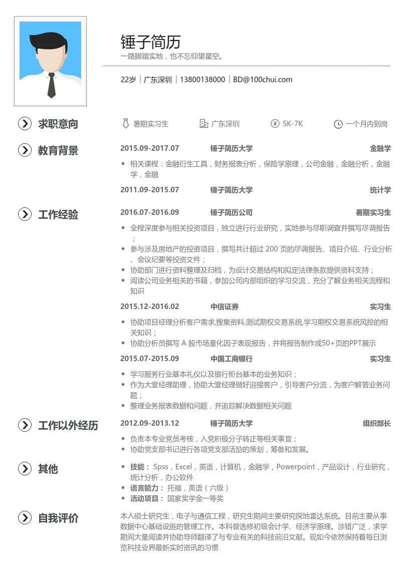 大学生证券行业求职简历模板