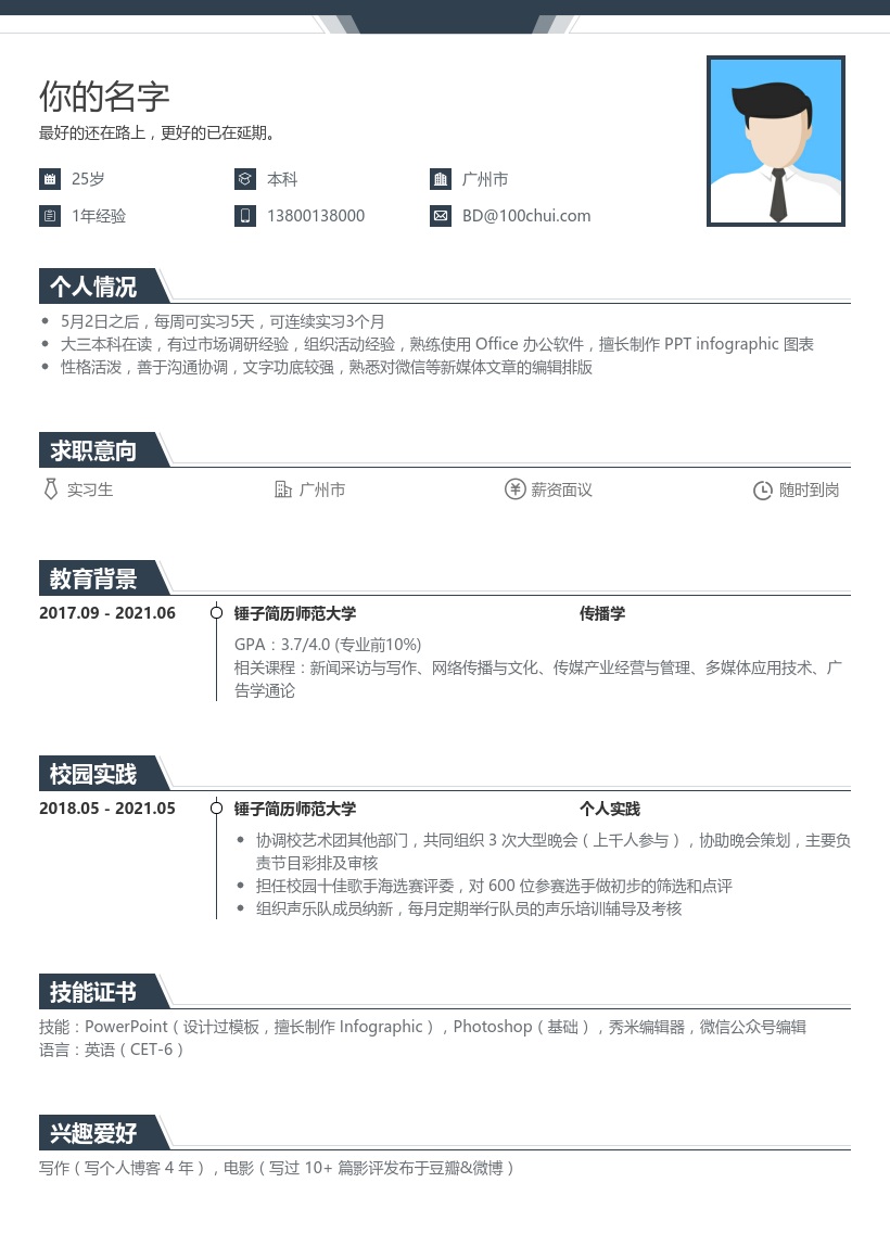 零经验实习生简历