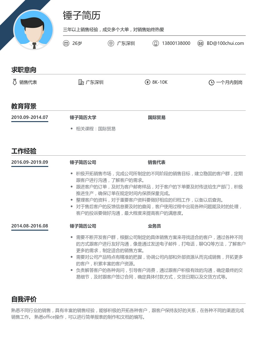 商务销售代表简历模板