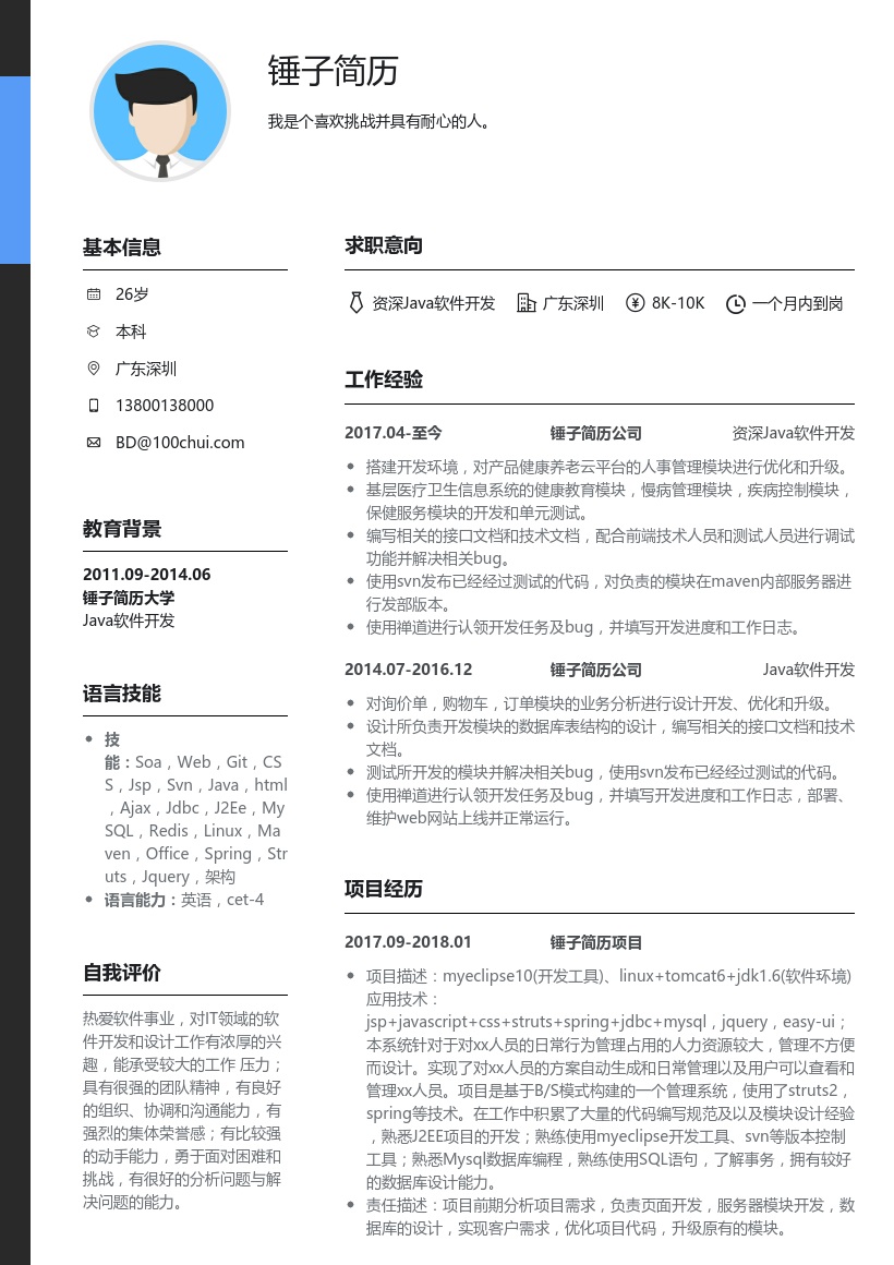 资深java软件开发简历模板