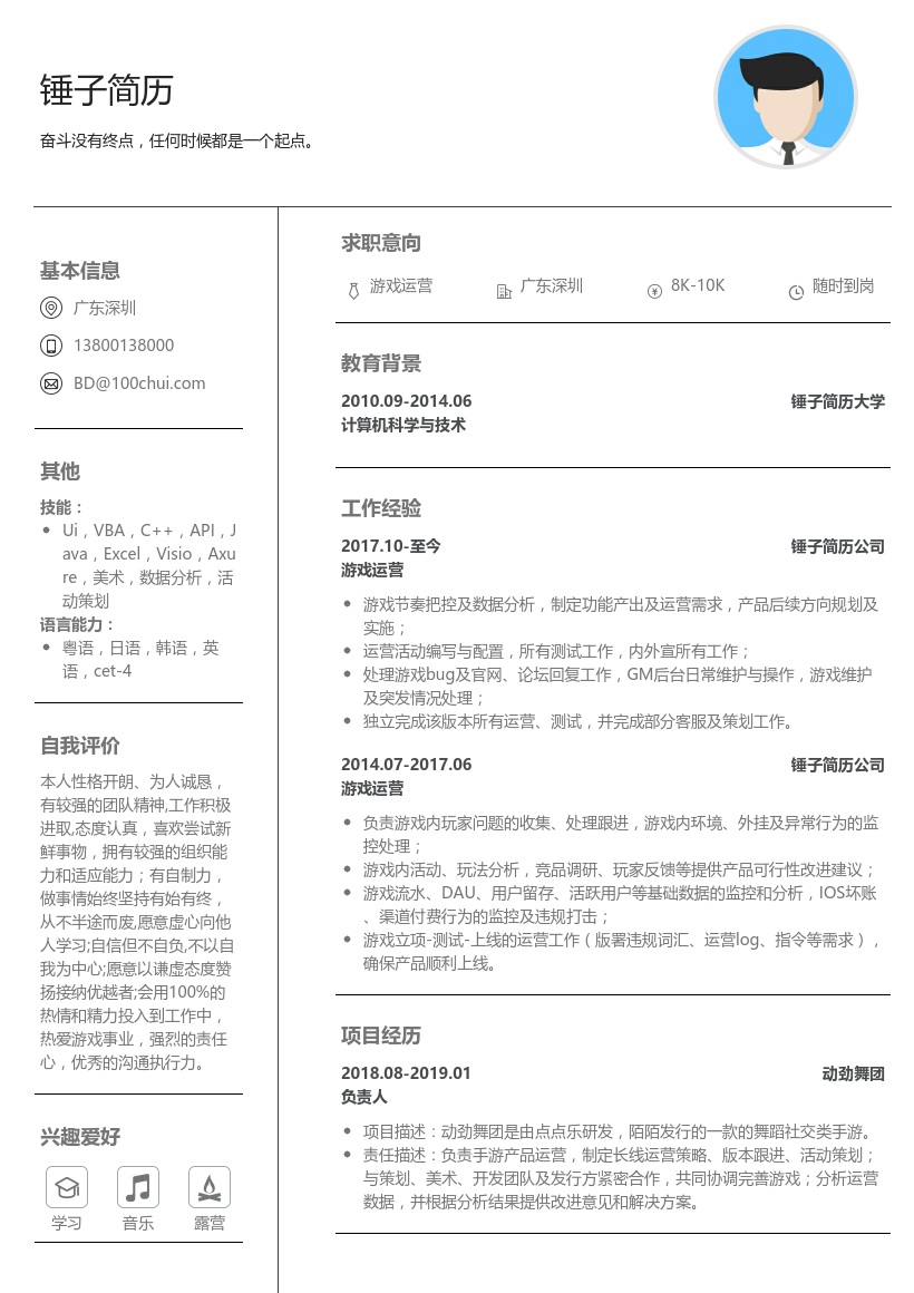 游戏运营简历模板