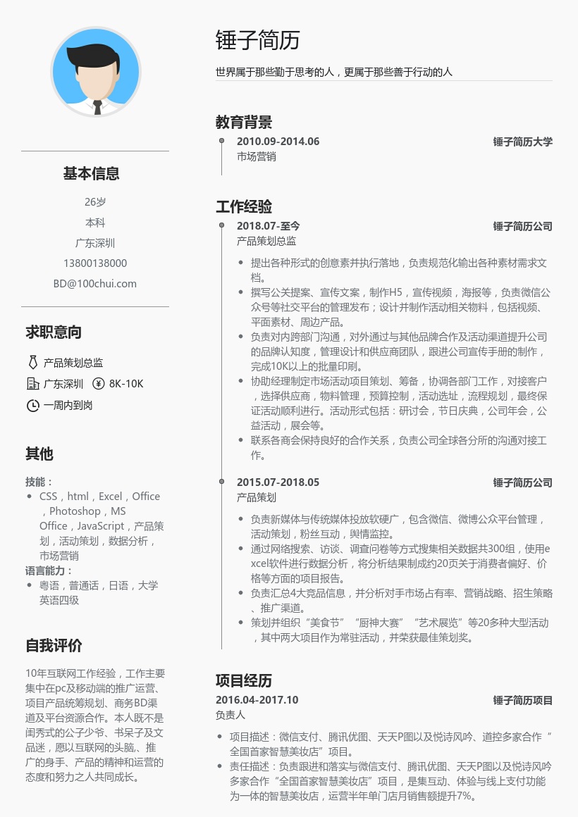 产品策划总监简历模板