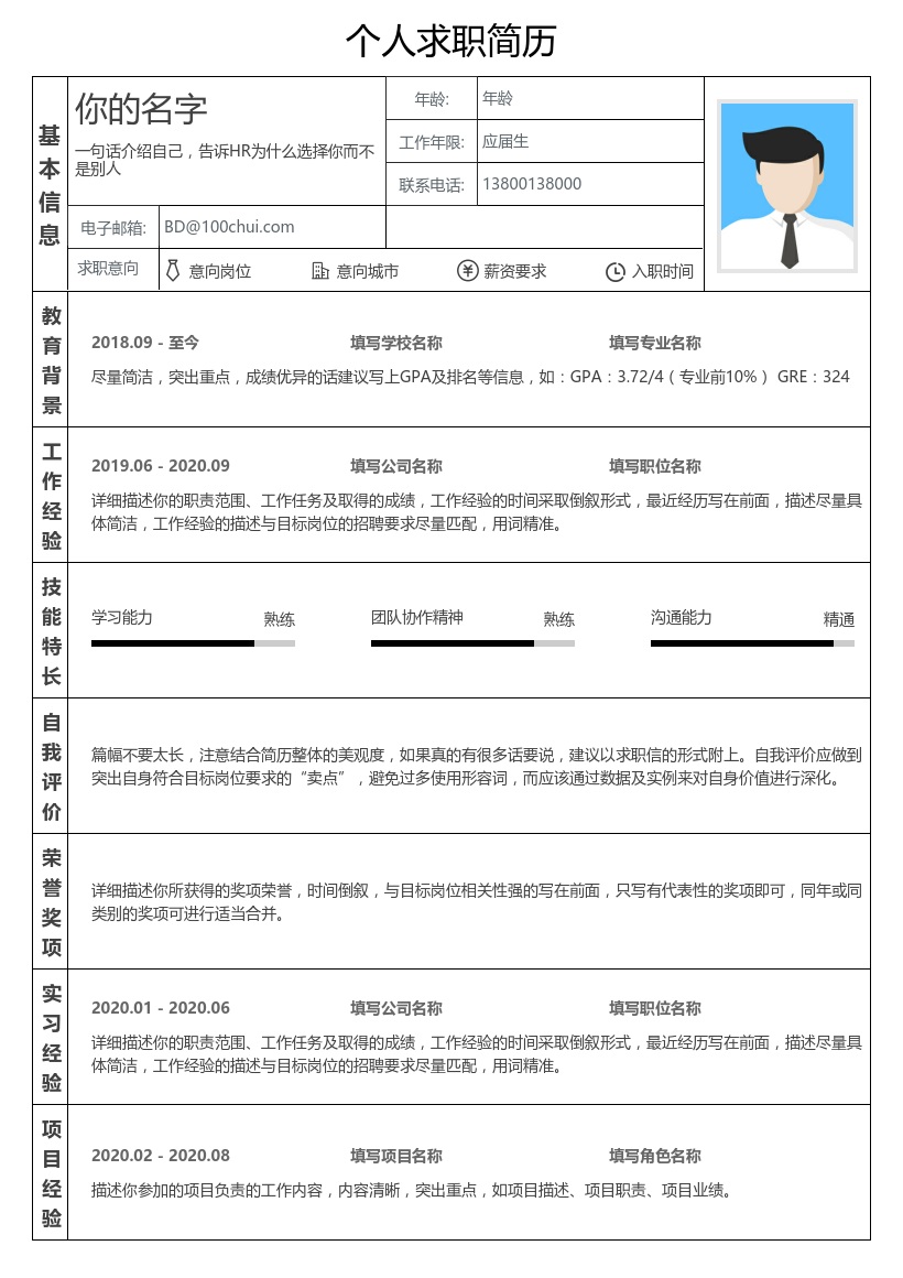 标准表格简历模板