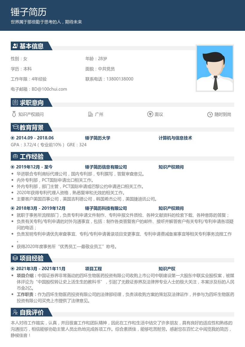 知识产权顾问简历模板