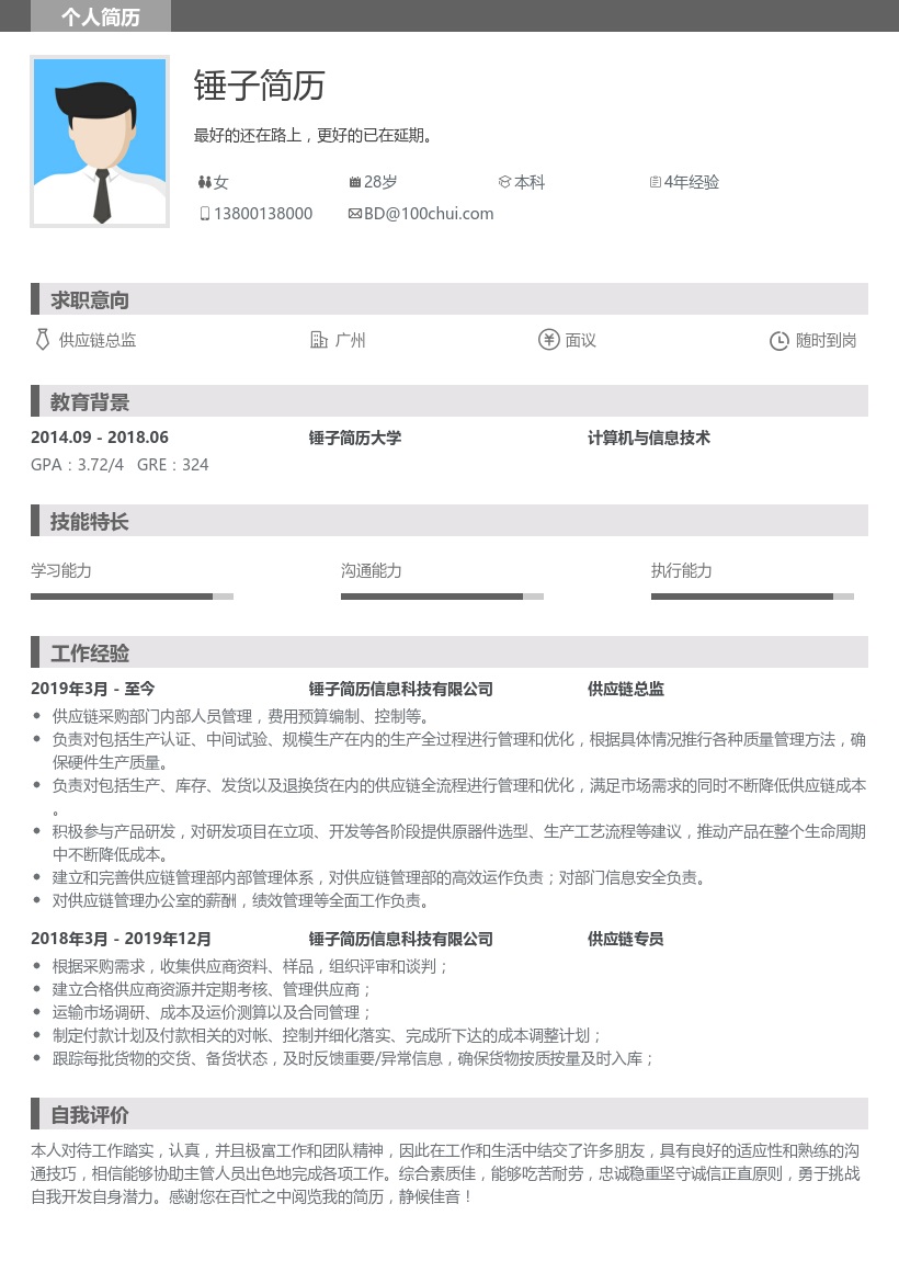 供应链总监个人简历