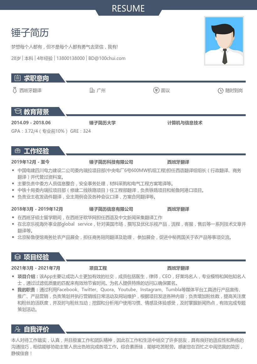 西班牙翻译简历模板