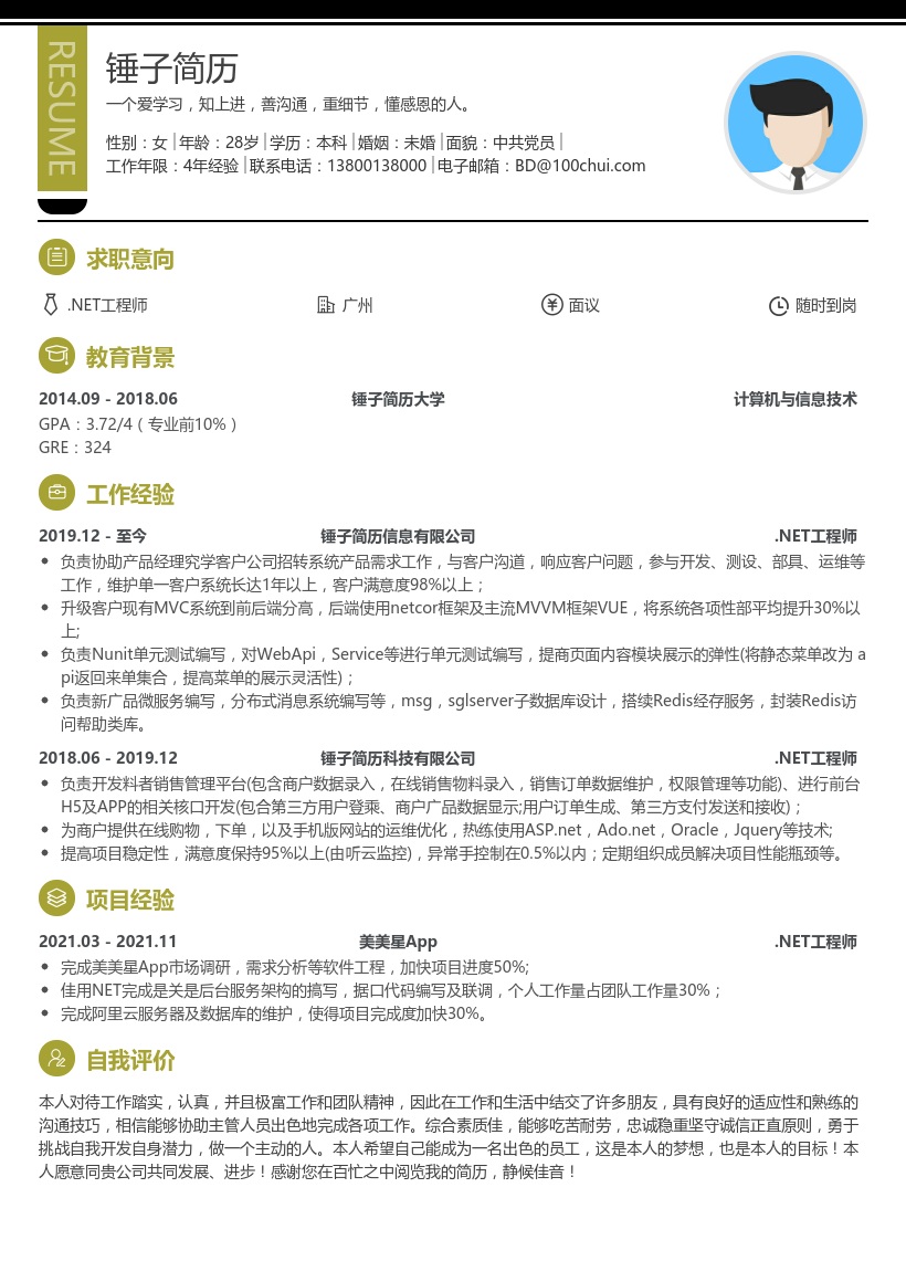 .NET工程师个人简历