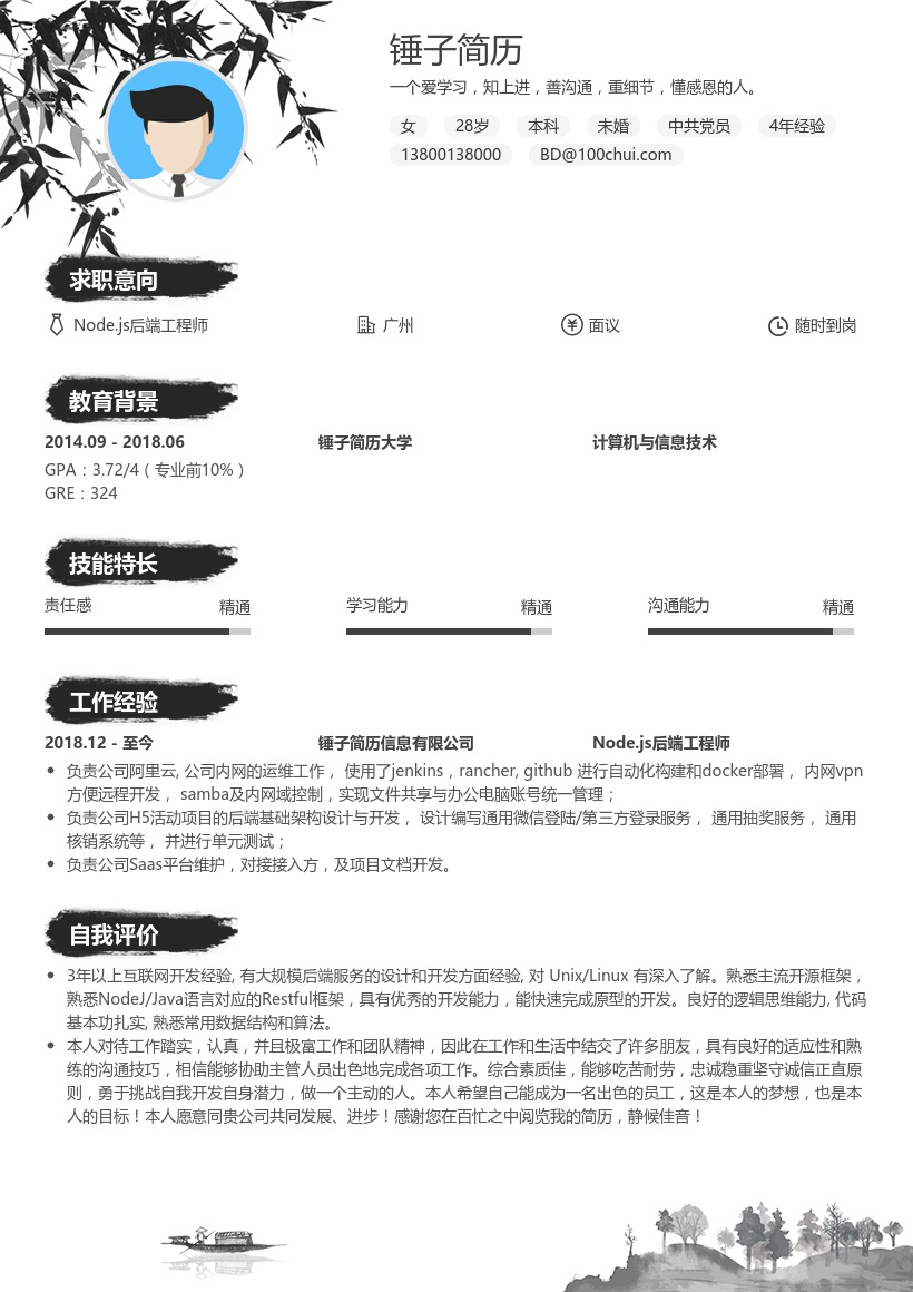 Node.js后端工程师简历