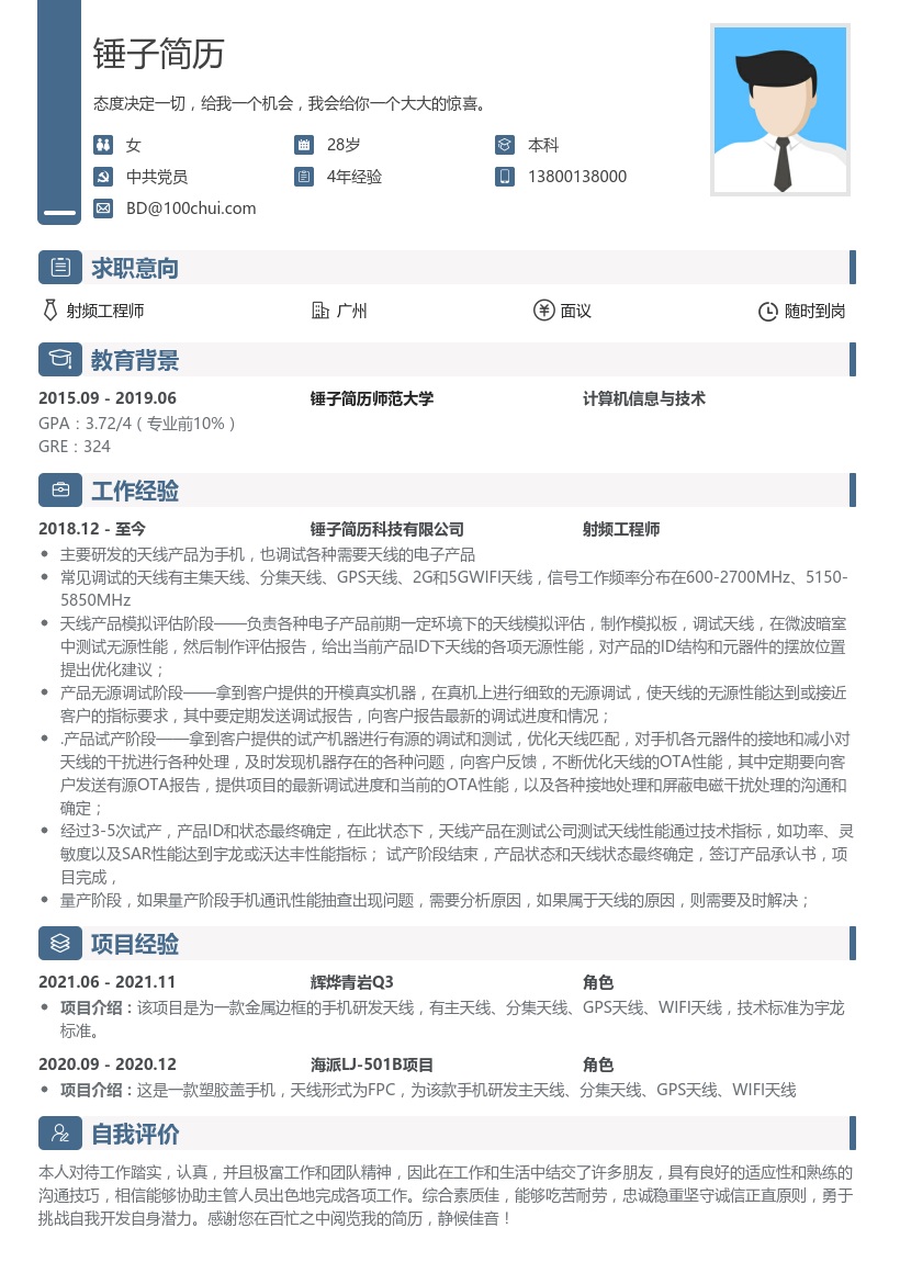 射频工程师求职模板