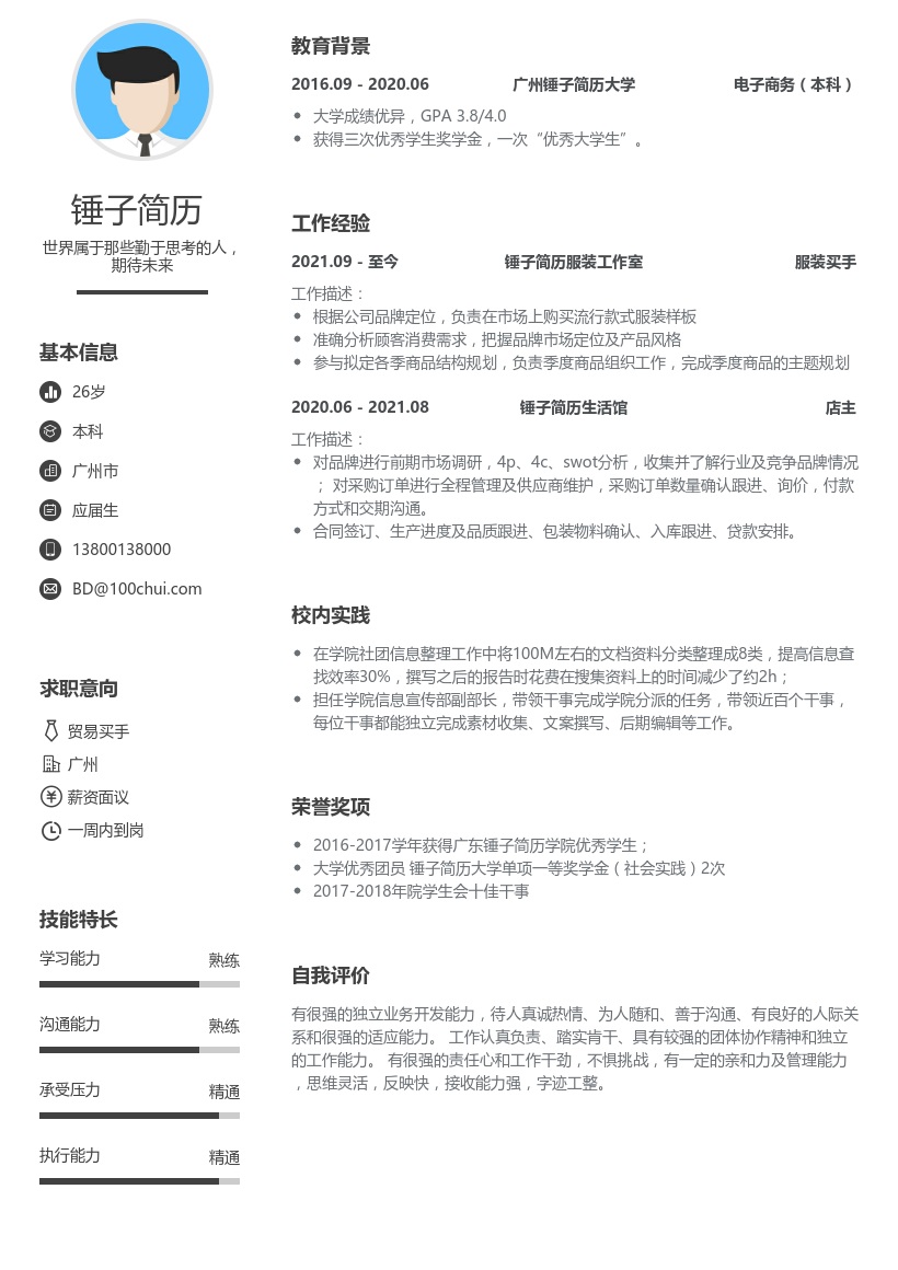 贸易买手社招求职简历