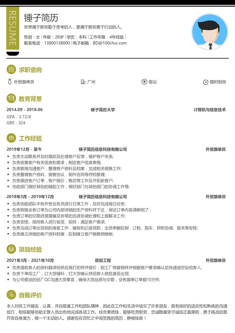 外贸跟单员简历