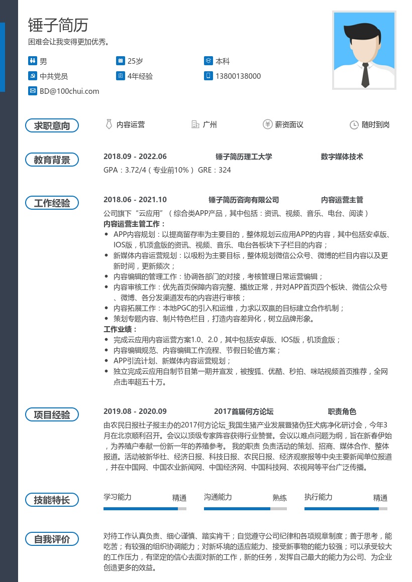 内容运营简历模板
