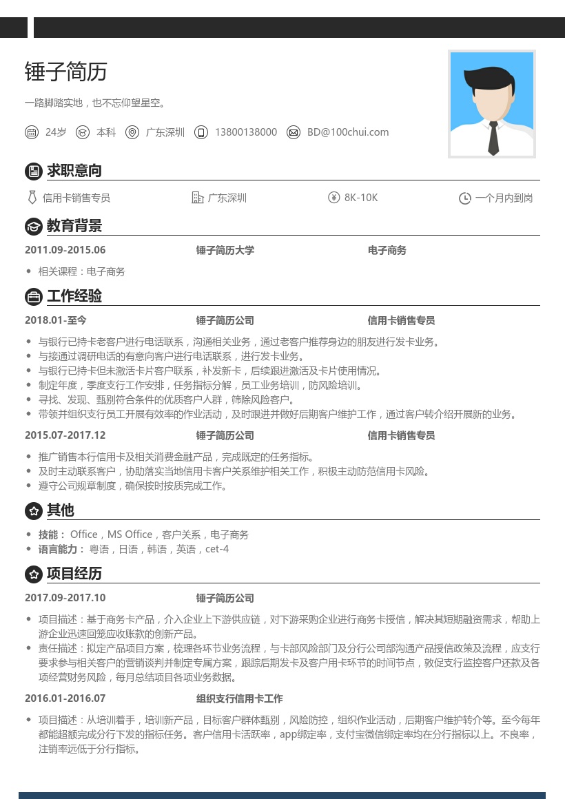 信用卡销售专员简历模板
