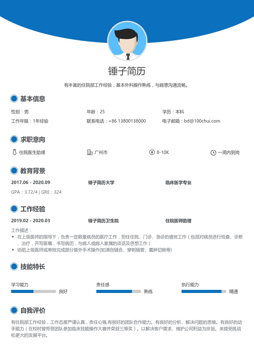 住院外科医生助理个人简历